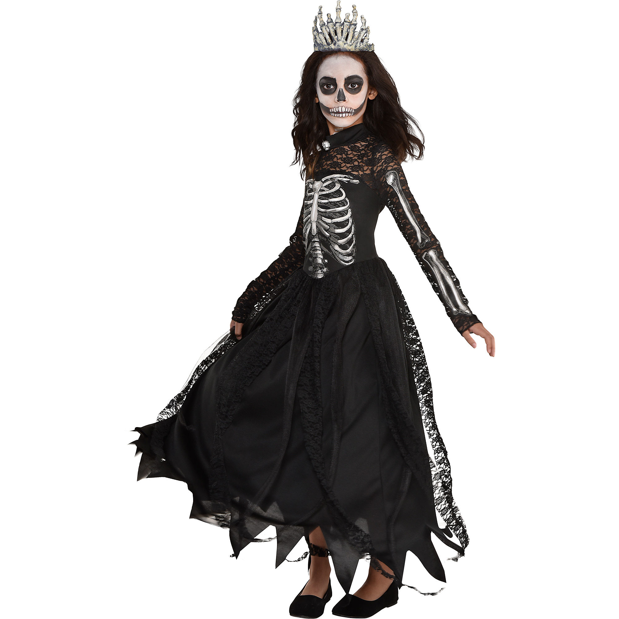 Amscan Skeleton Princess Costume for Girls, Includes Dress and Crown, Small 4-6